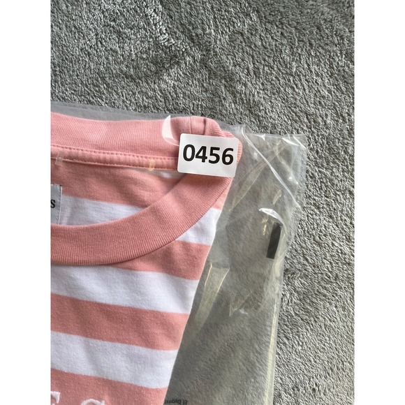 Guess TShirt Mens Medium Pink White Striped Embroidered Logo Short Sleeved Crew - Picture 13 of 13